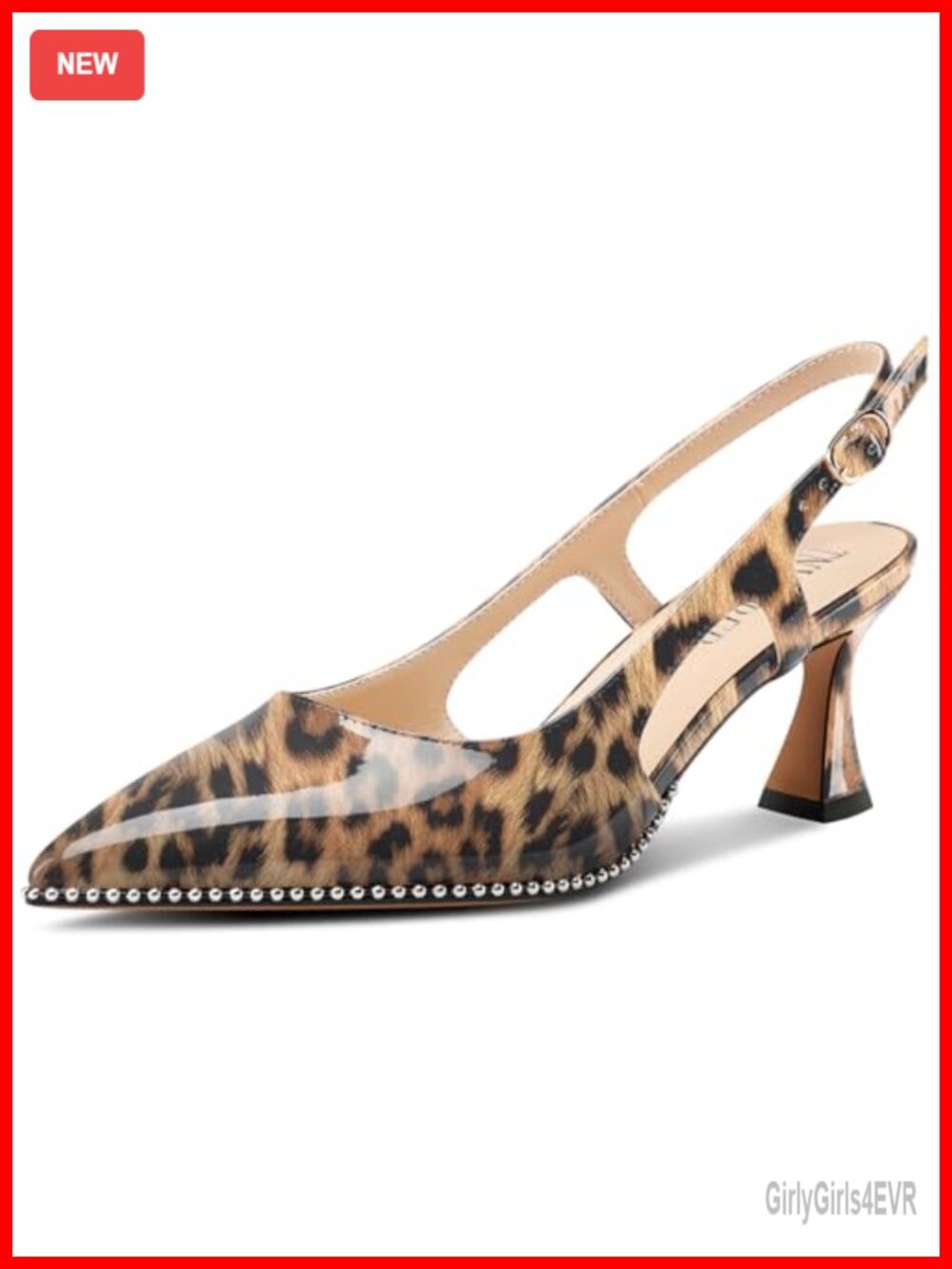 Women's Kitten Heel Pointed Toe Slingback Pumps Faux Leather Beaded Dress